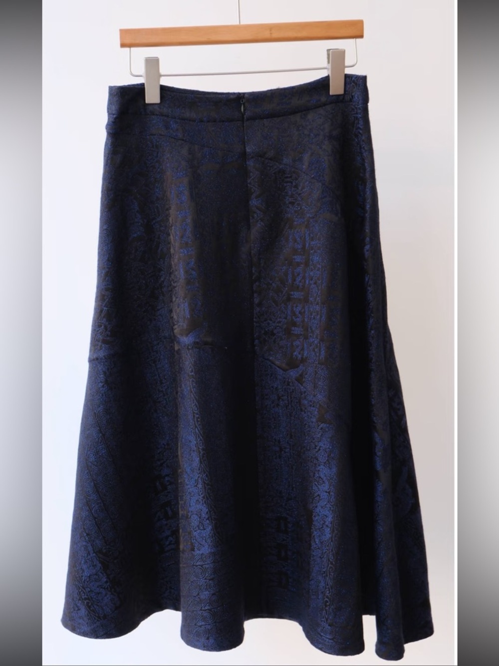 Elegant Navy Jacquard A-Line Skirt